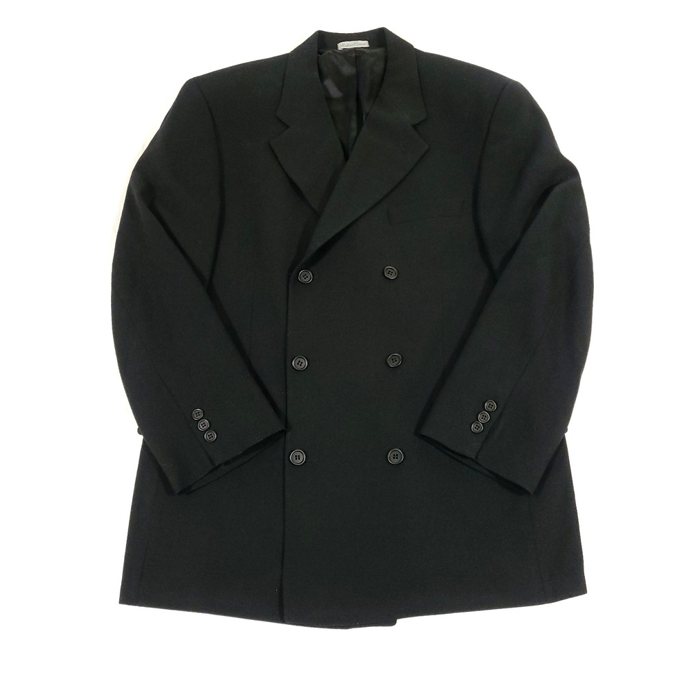 Wool Double Breast Blazer Old Money Bachrach 41R Black Woolmark Vtg Capsule